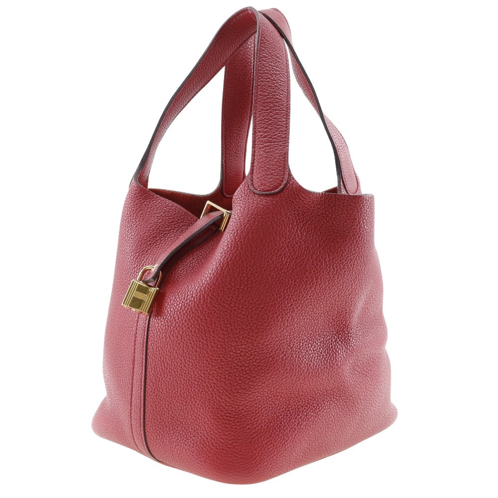 Hermes Handbag Taurillon Clemence Pico Lock Mm Women Red Tan Travel Bag
