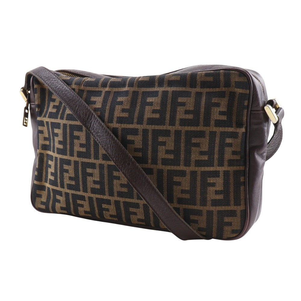 Fendi Zucca Shoulder Bag Leather Canvas Nylon