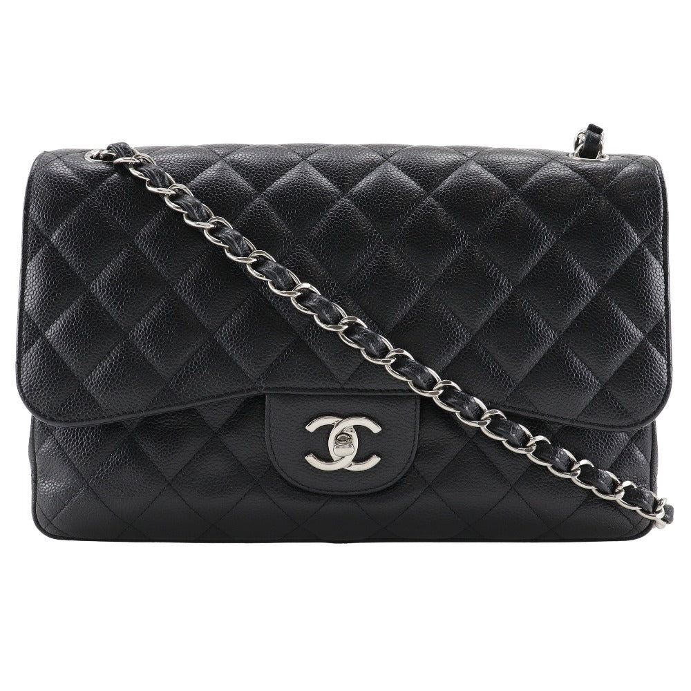 Chanel Caviar skin Double flap ChainShoulder Decama Black Shoulder Bag