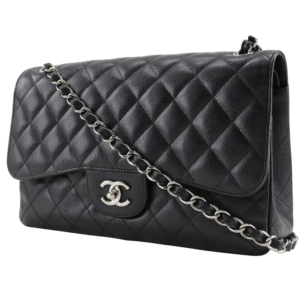 Chanel Caviar skin Double flap ChainShoulder Decama Black Shoulder Bag