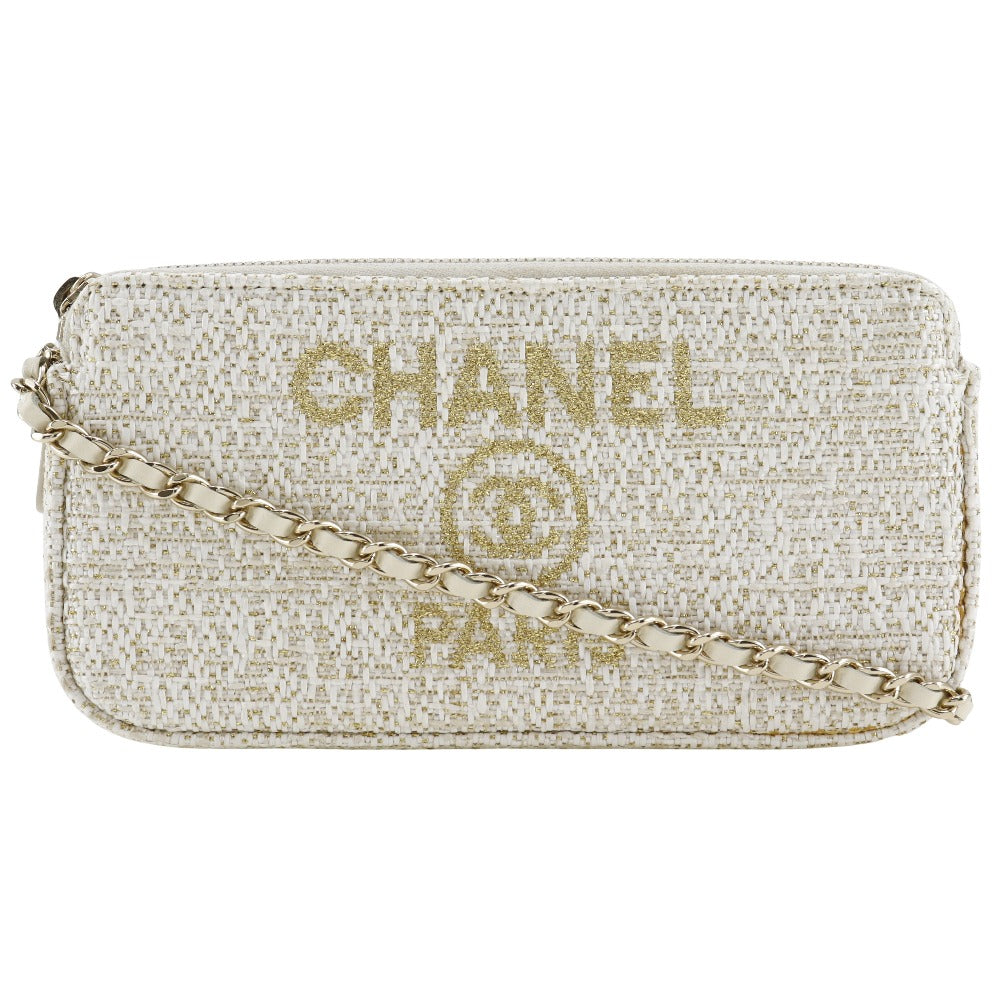 Chanel tweed 2-way Deauville ChainShoulder White Shoulder Bag