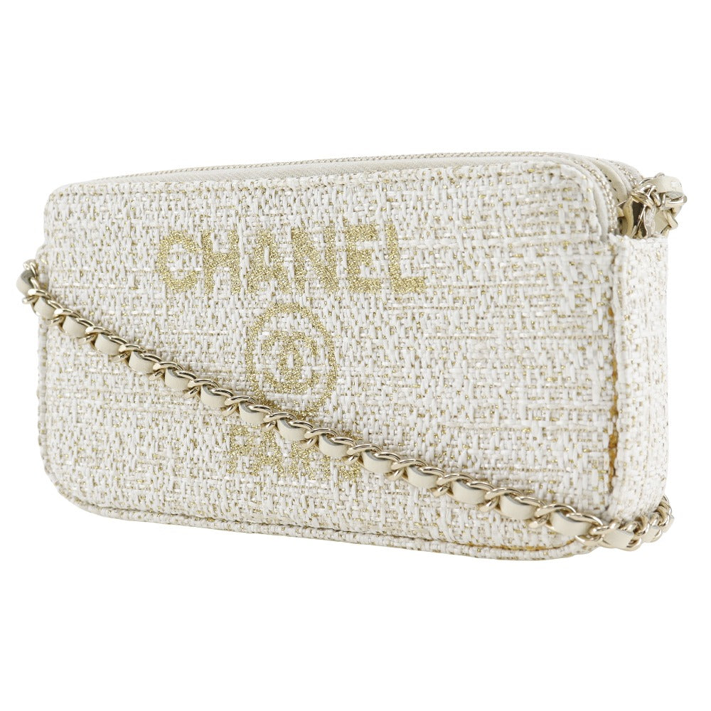 Chanel tweed 2-way Deauville ChainShoulder White Shoulder Bag