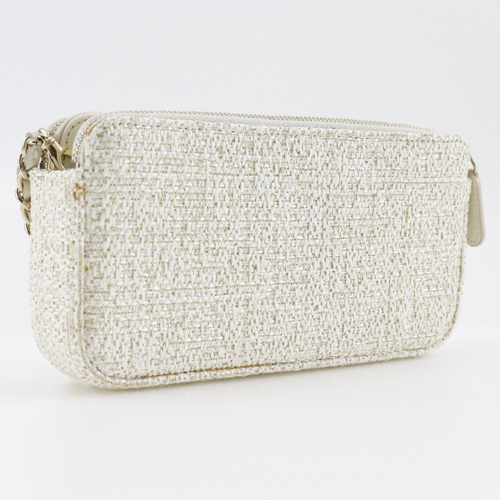 Chanel tweed 2-way Deauville ChainShoulder White Shoulder Bag
