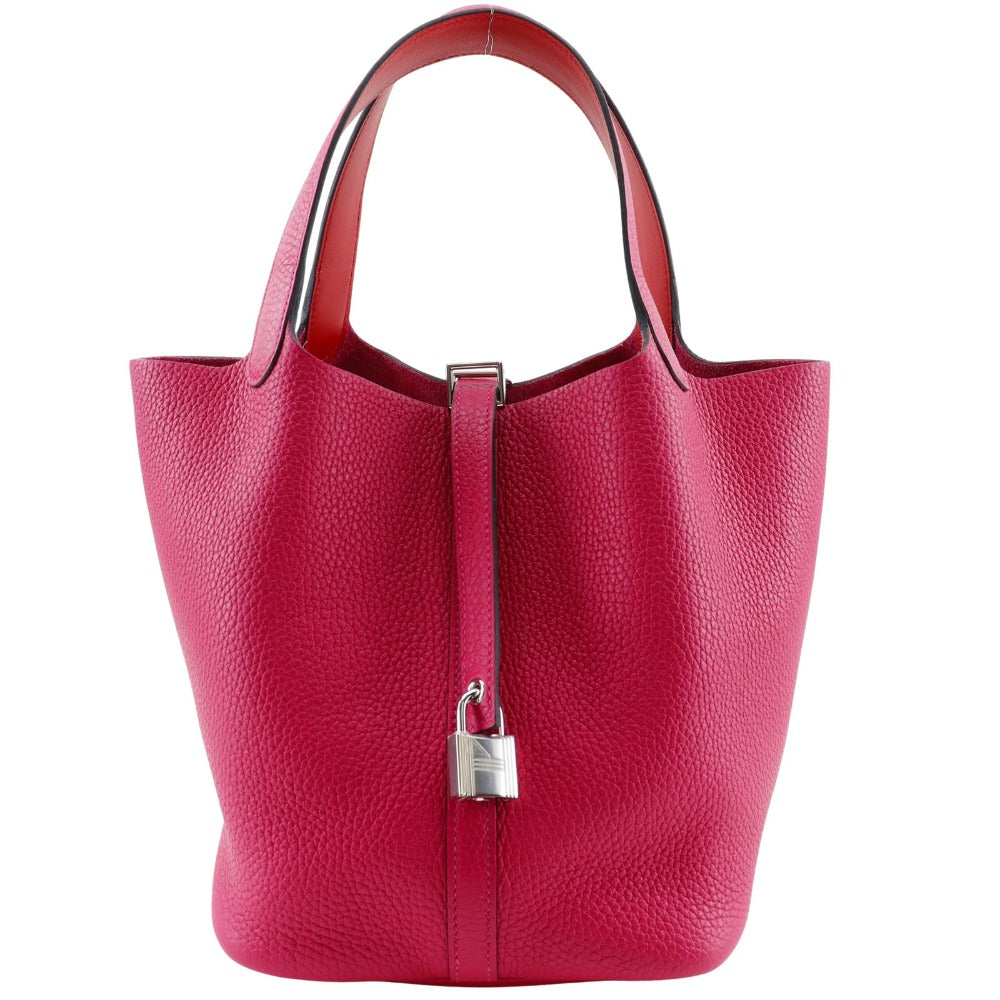 Hermes Handbag Togo Pico Lock Mm Women Pink Tan Travel Bag