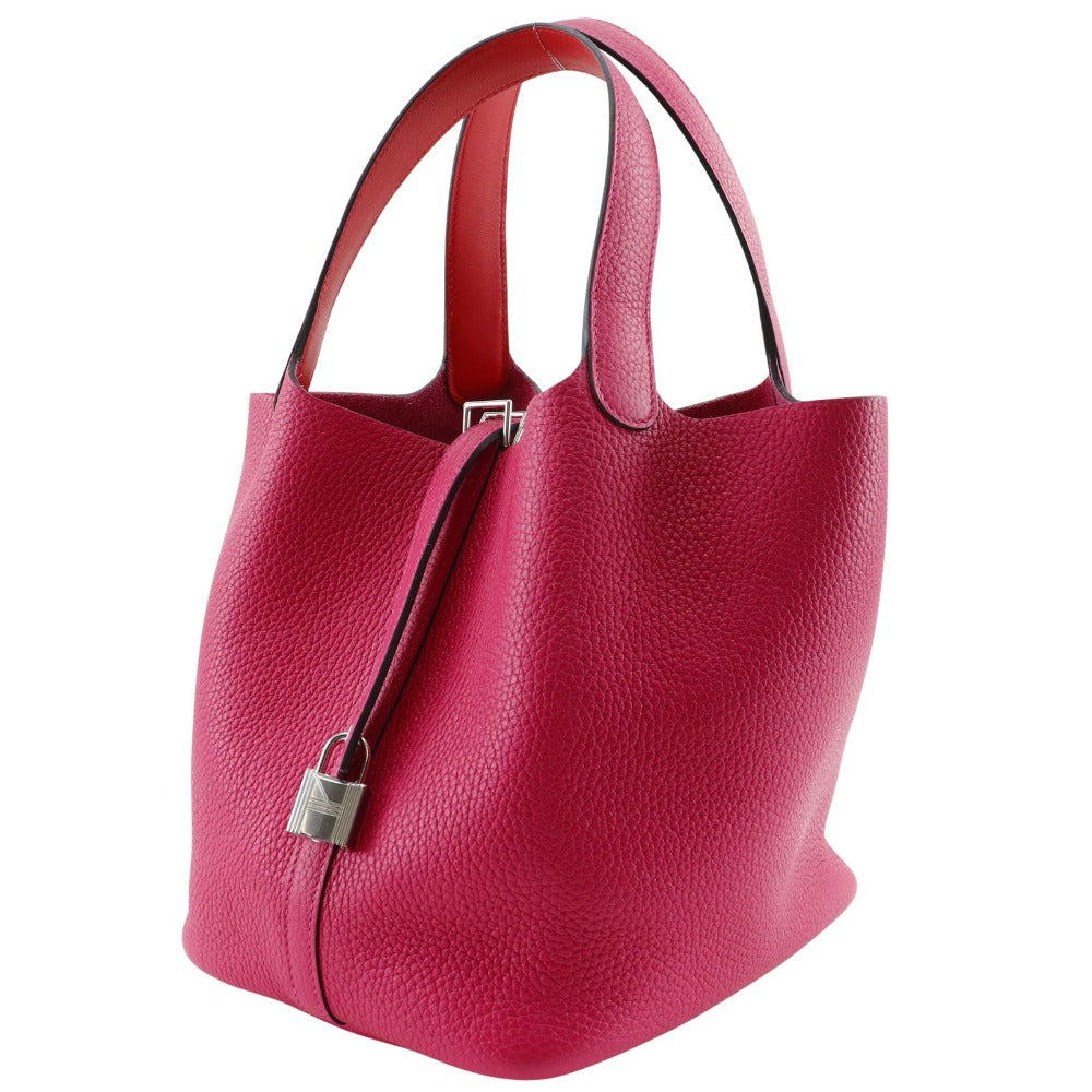 Hermes Handbag Togo Pico Lock Mm Women Pink Tan Travel Bag