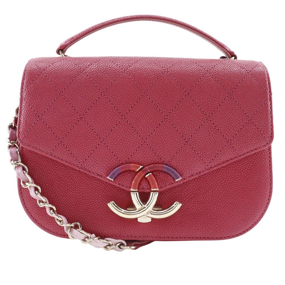 Chanel Caviar skin 2WAYShoulder COCO Mark top Pink Shoulder Bag