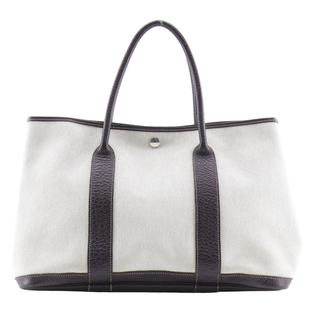 Hermes Tote Bag Toile Buffle Garden Party Pm Women Brown Beige