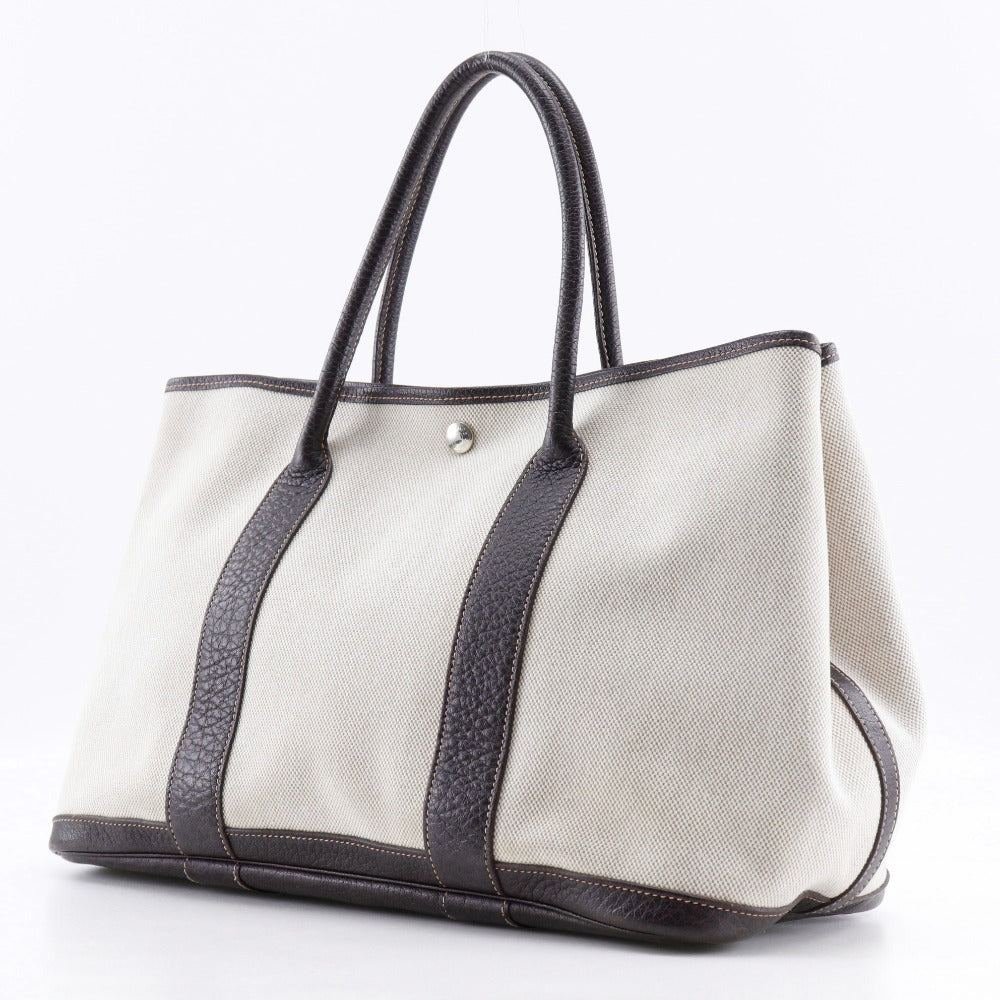 Hermes Tote Bag Toile Buffle Garden Party Pm Women Brown Beige