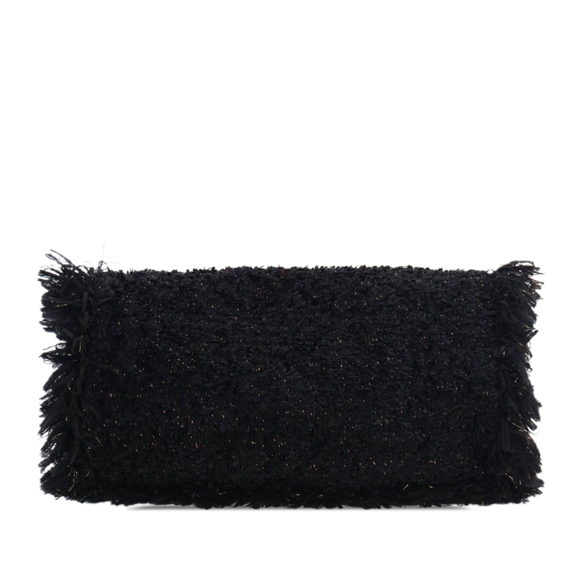 Black Chanel Tweed Fringe Paris Cosmopolite Clutch