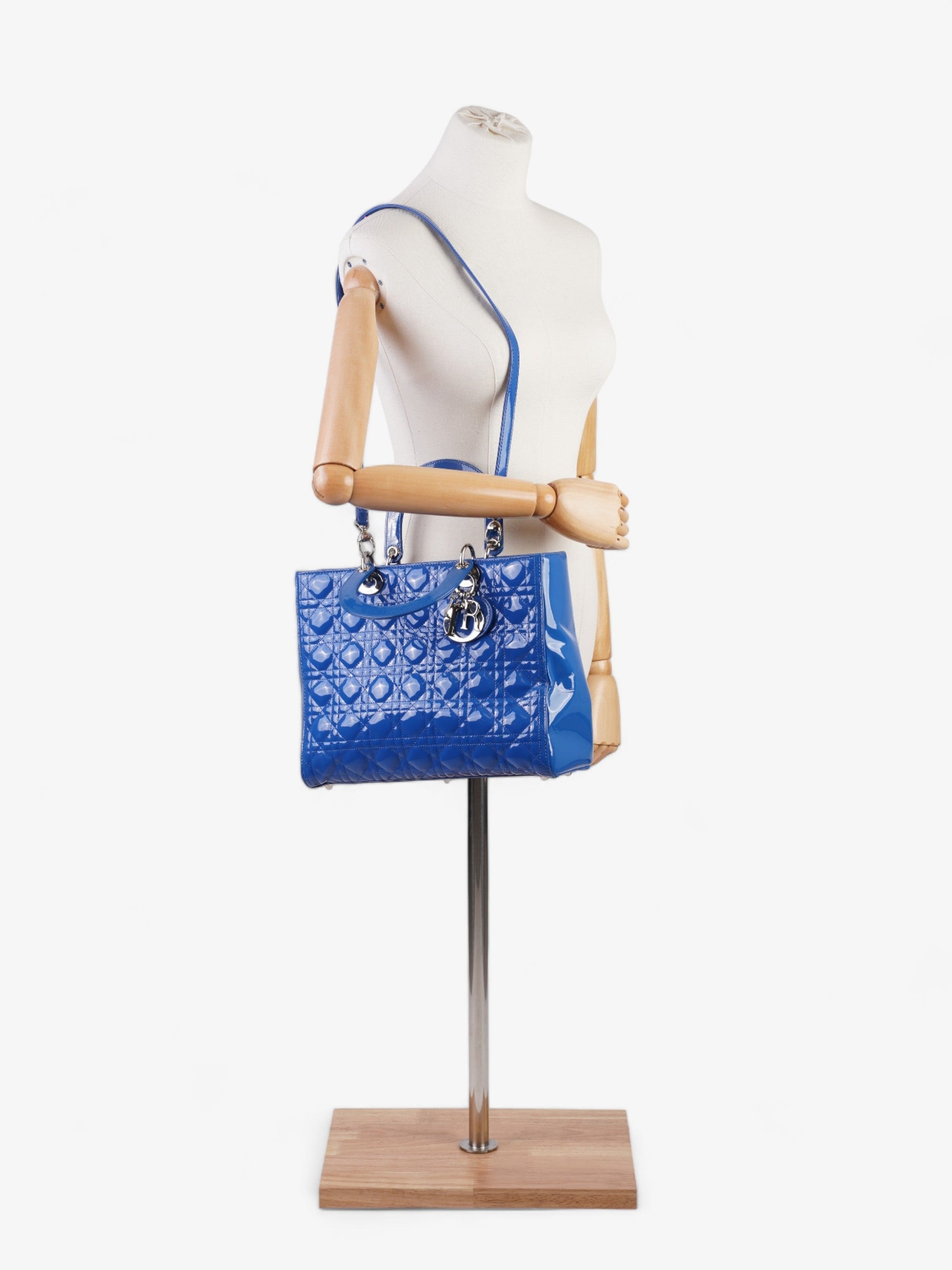 Dior Christian Lady Shoulder Bag Leather Patent Blue
