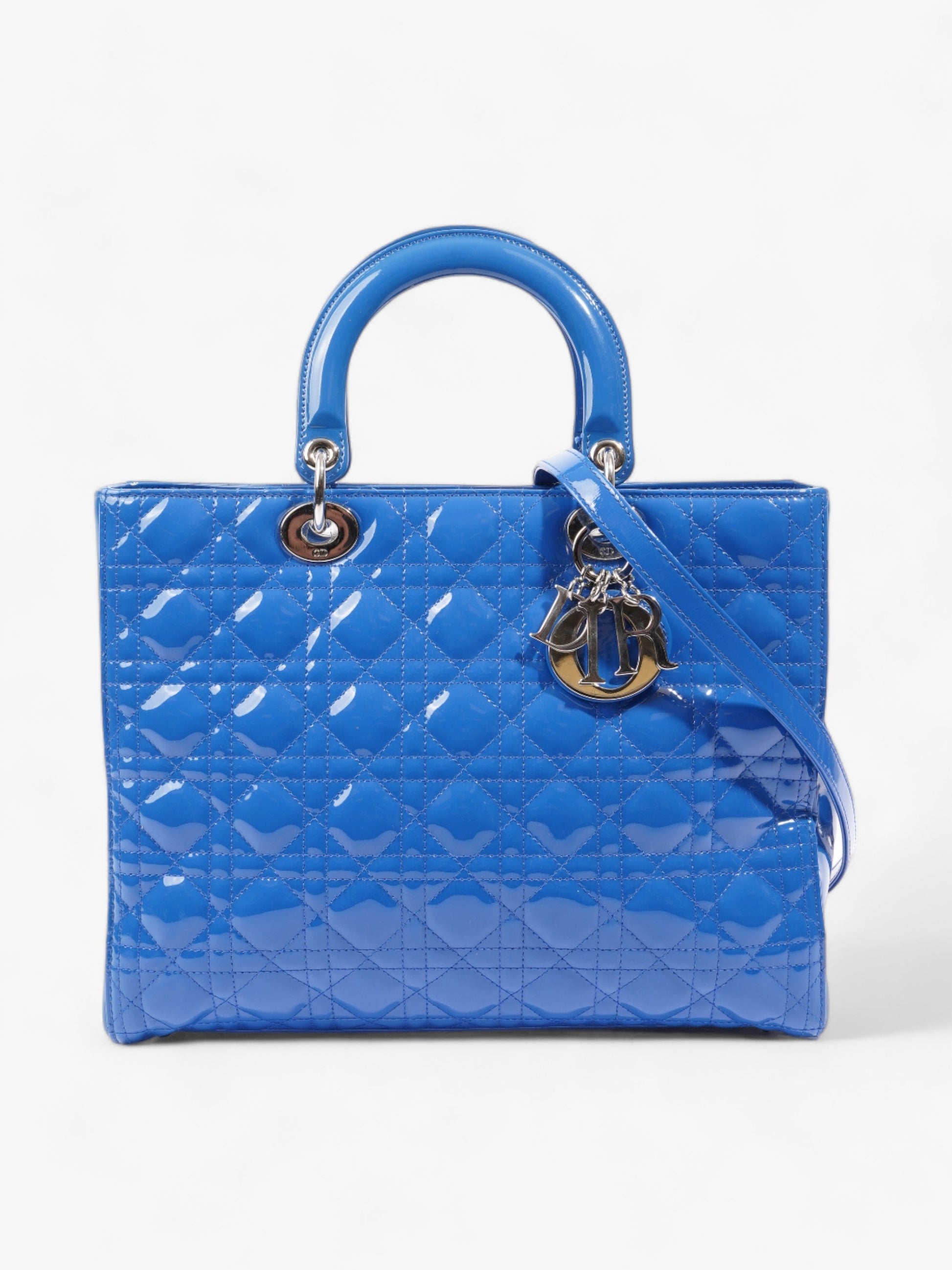 Dior Christian Lady Shoulder Bag Leather Patent Blue