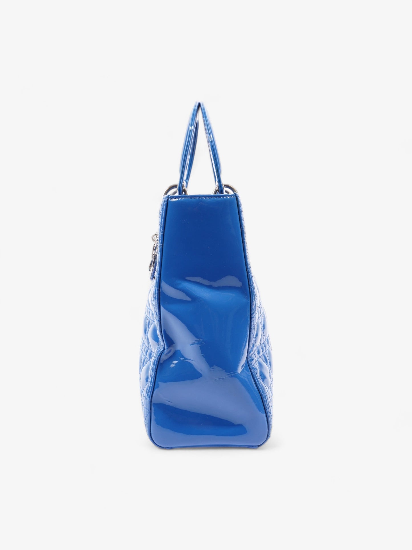 Dior Christian Lady Handbag Leather Patent Blue Travel Bag