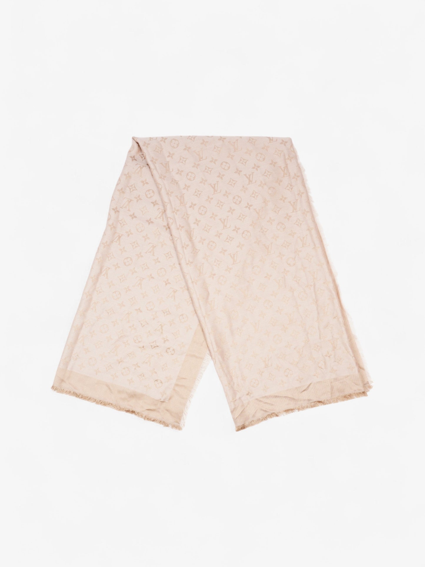 Louis Vuitton Shawl Silk 139cm x 139cm Monogram Beige Scarf