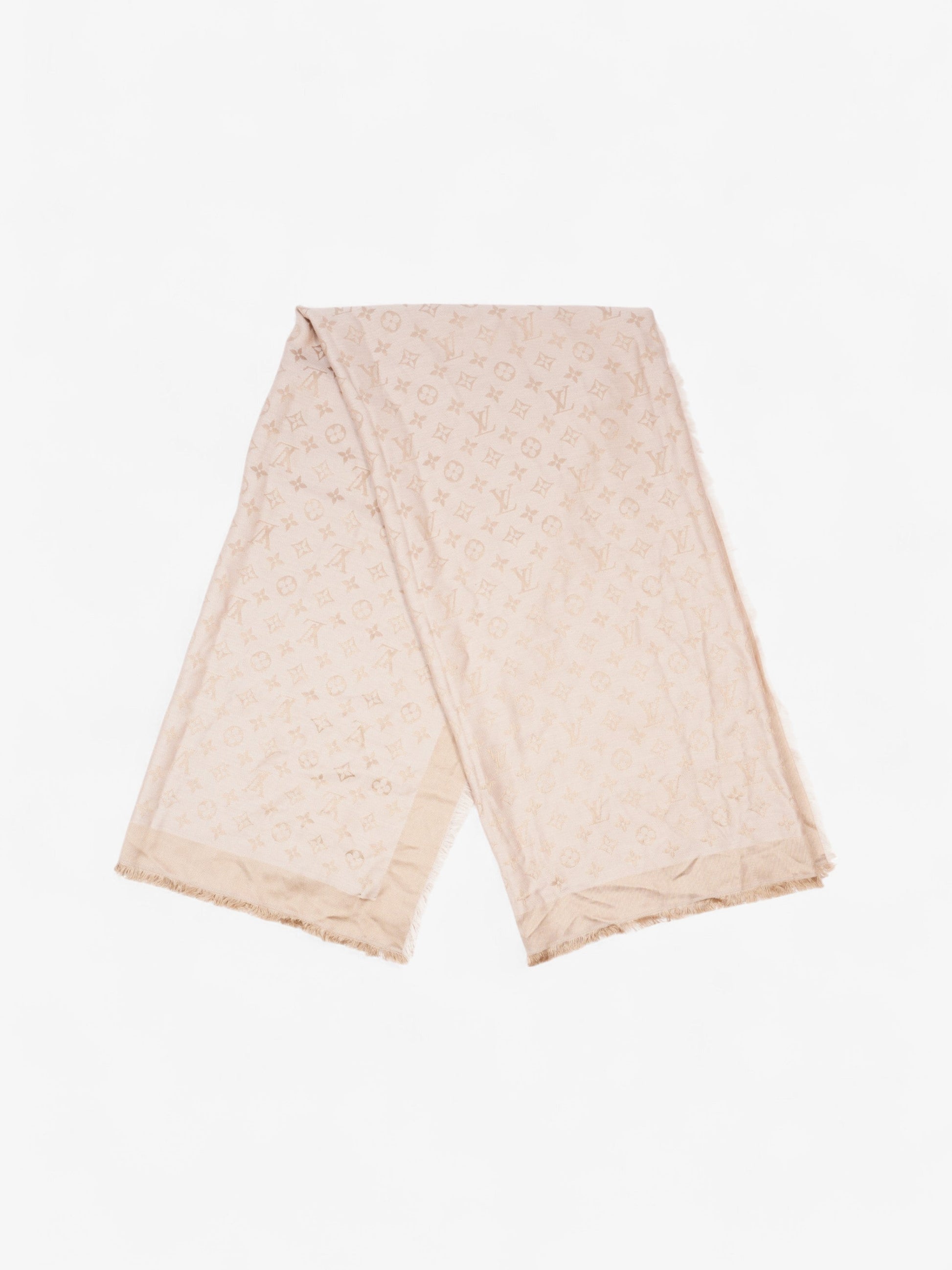 Louis Vuitton Shawl Silk 139cm x 139cm Monogram Beige Scarf
