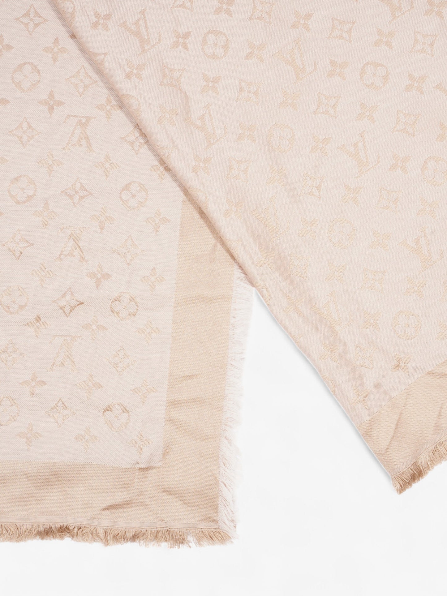 Louis Vuitton Shawl Silk 139cm x 139cm Monogram Beige Scarf