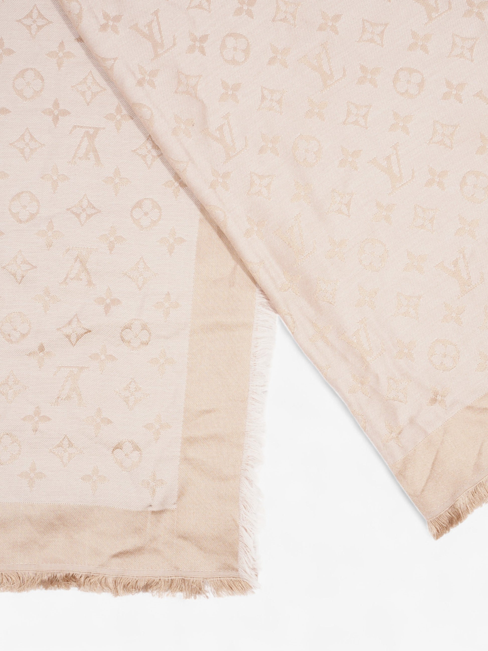 Louis Vuitton Shawl Silk 139cm x 139cm Monogram Beige Scarf
