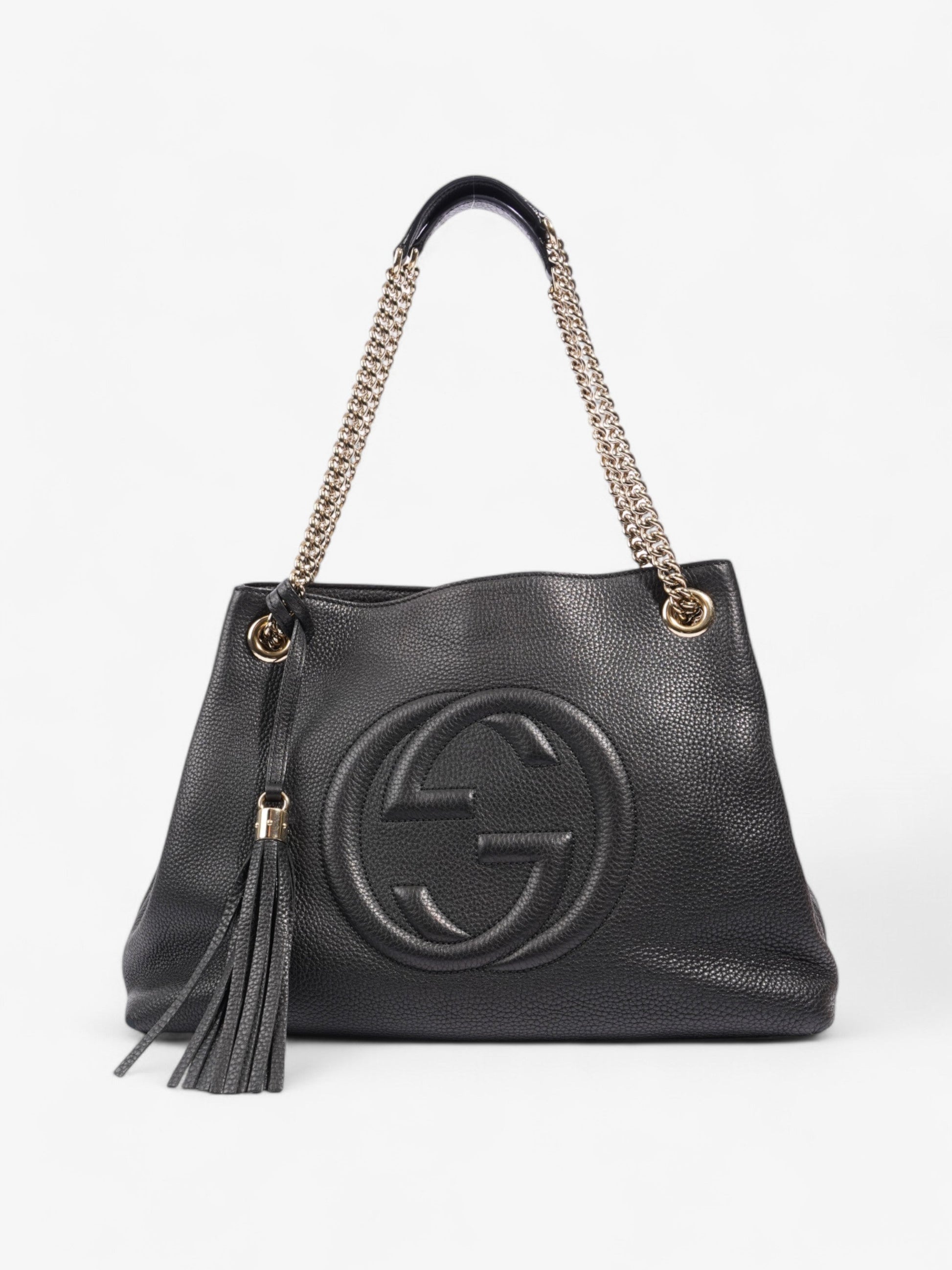 Gucci Soho Chain Tote Grained Leather Black Shoulder Bag