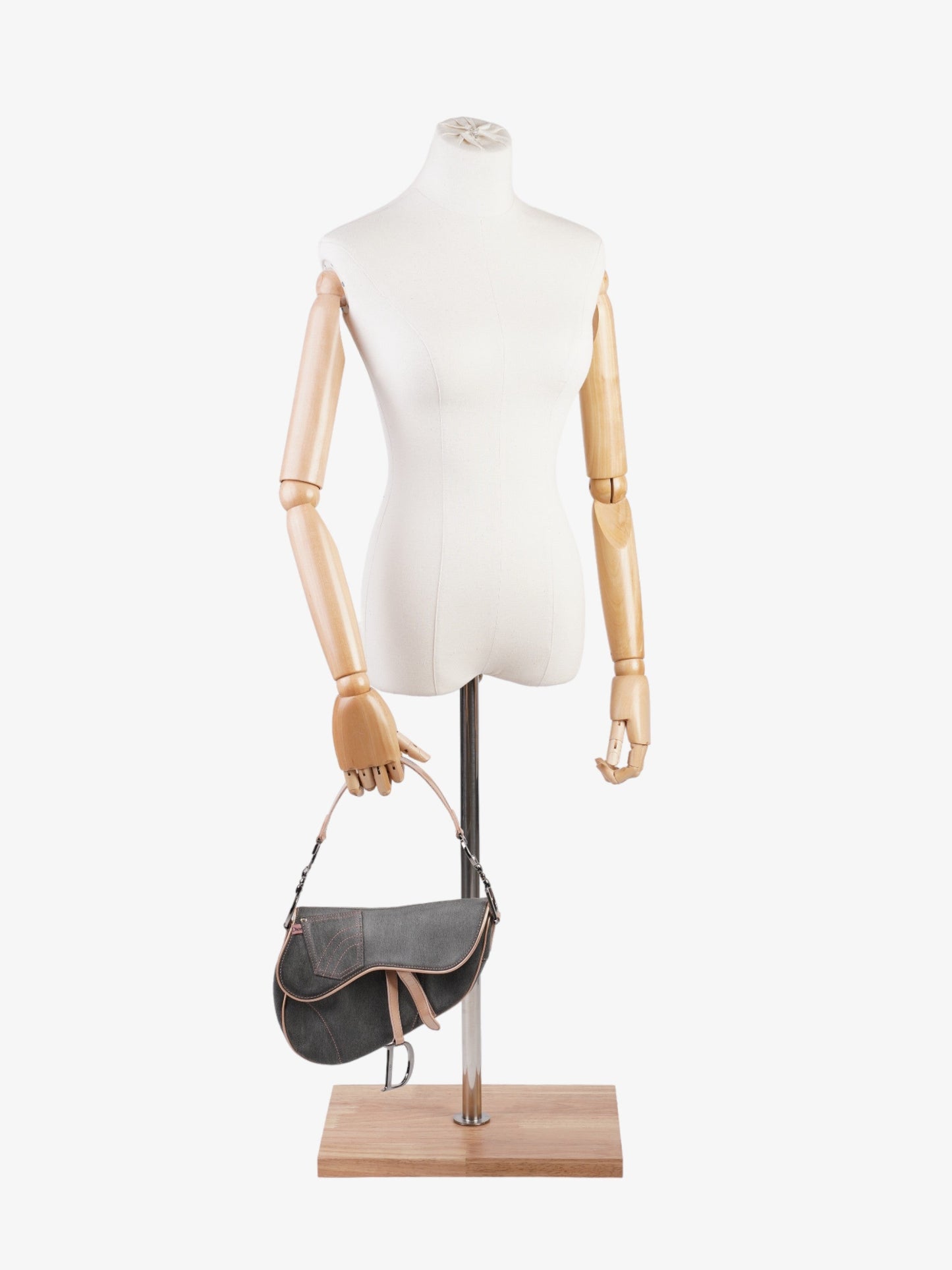 Dior Christian Saddle Grey Pale Shoulder Bag Denim Pink Gray