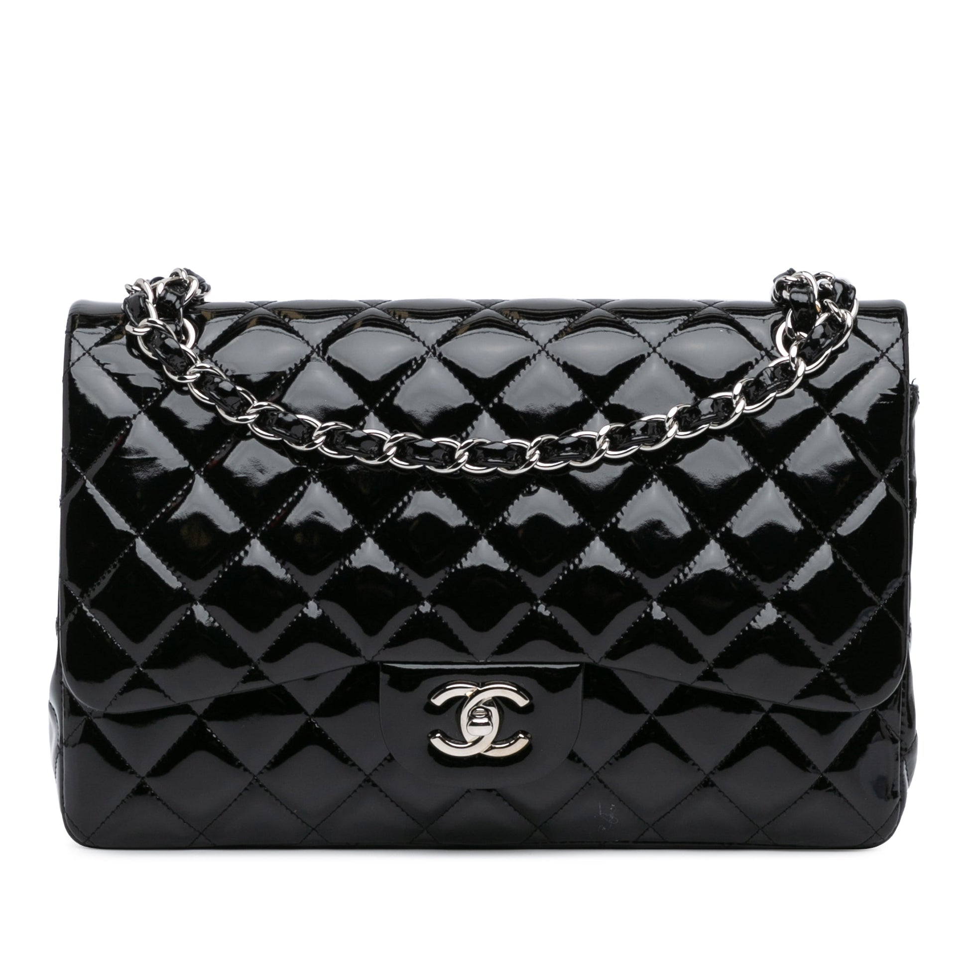 Black Chanel Jumbo Classic Patent Double Flap Shoulder Bag