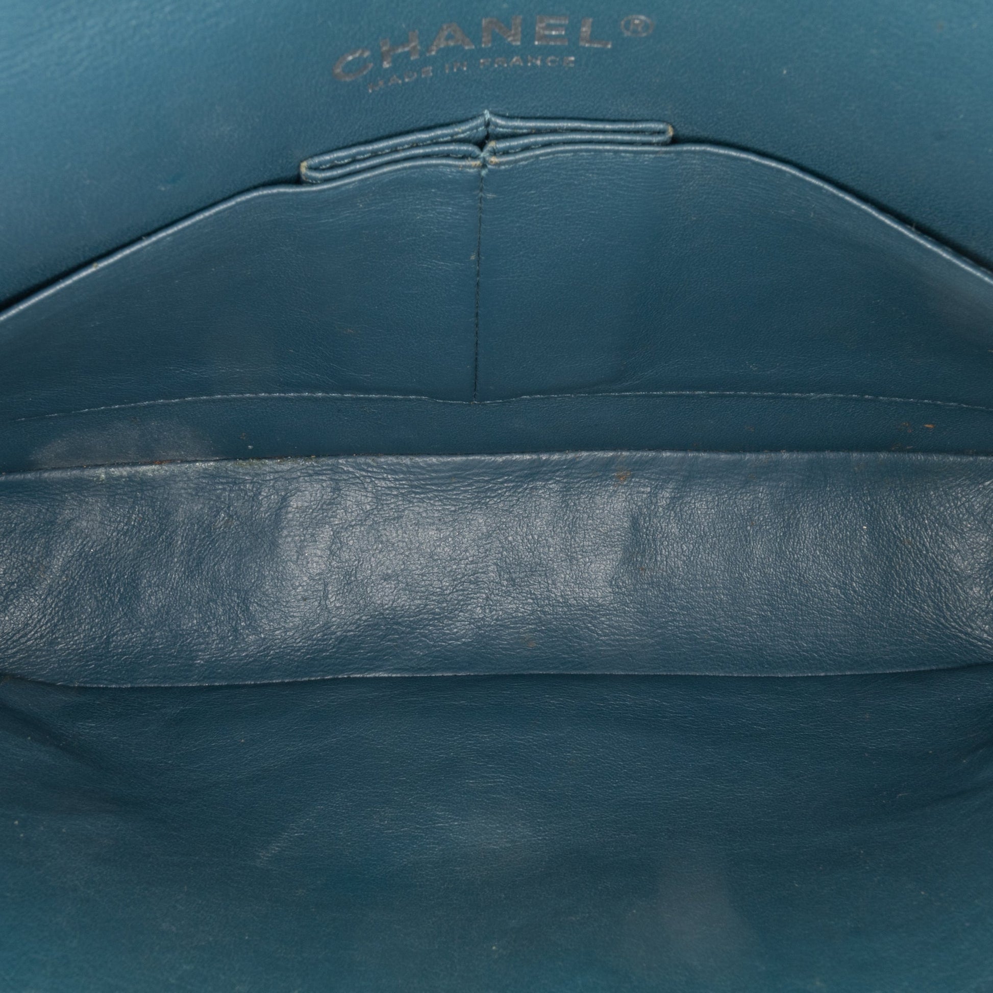 Blue Chanel Medium Classic Chevron Caviar Double Flap Shoulder Bag