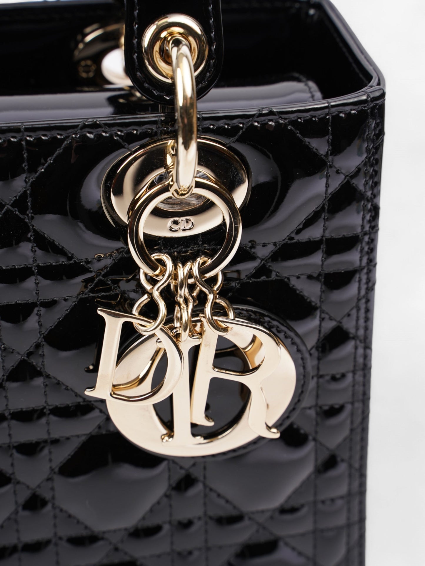 Dior Christian Lady Handbag Leather Patent Black Travel Bag