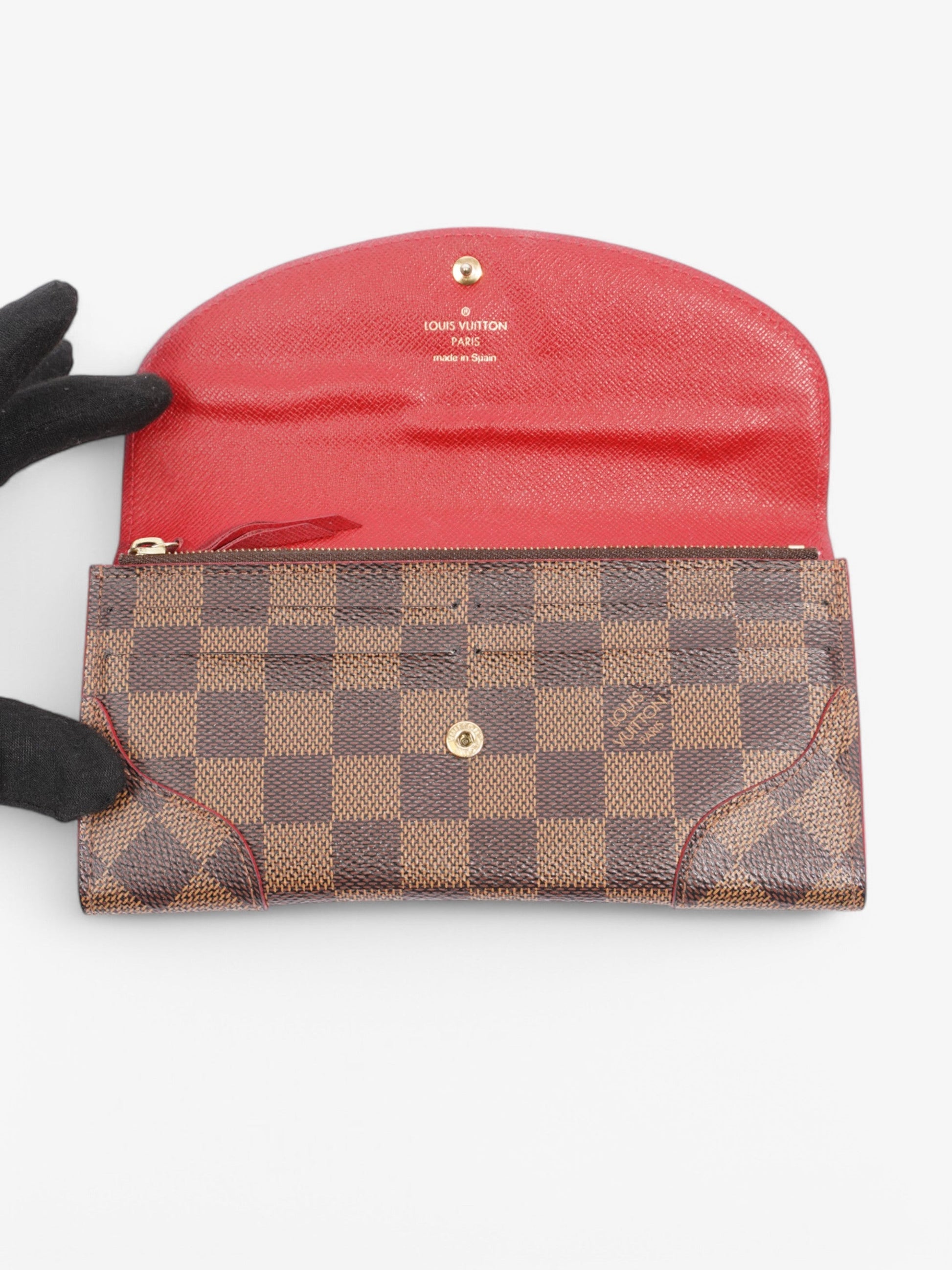 Louis Vuitton Kaisa Long Ebene Coated Damier Canvas Coated Canvas Red Wallet Case
