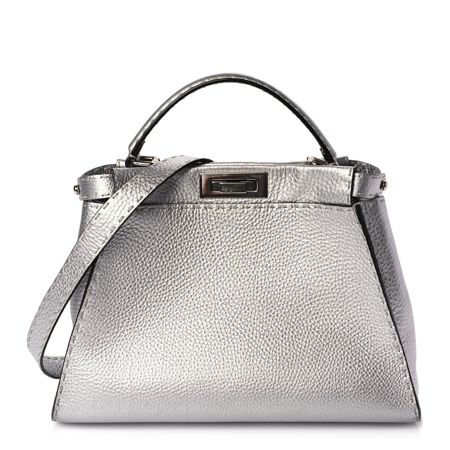Fendi Handbag Cuoio Romano Lux Selleria Peekaboo Iconic Satchel Leather Silver Medium Satchel Bag
