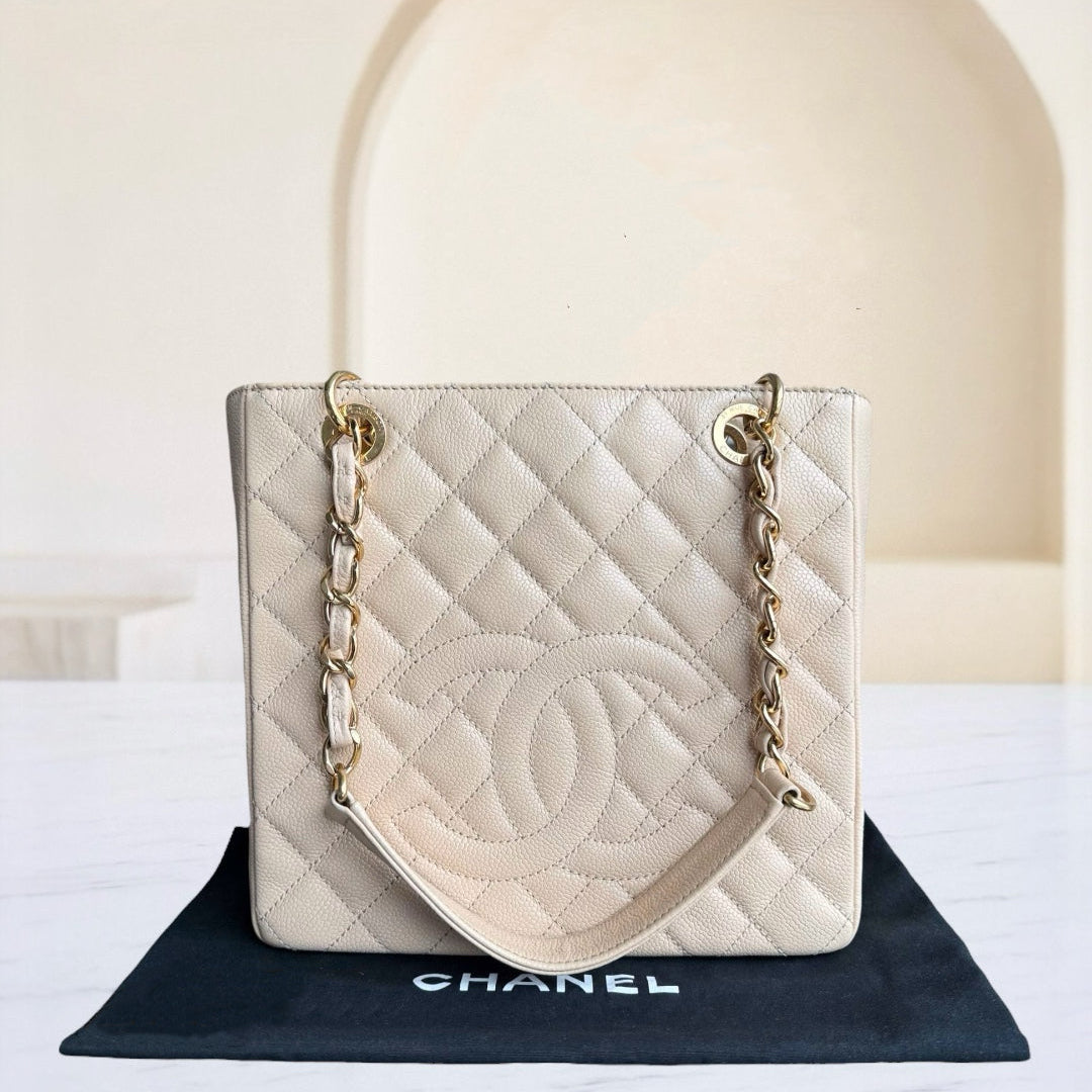 Chanel PST Petite Shopping Tote - Caviar Grained Quilted Beige Tote Bag Series 15