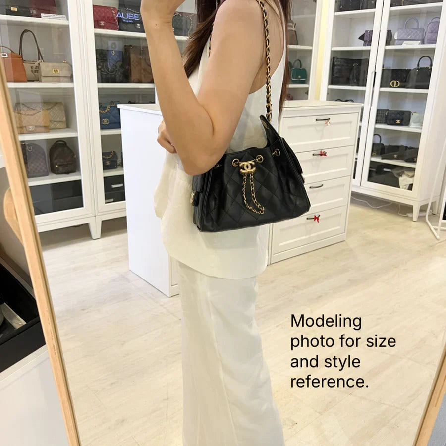Chanel [Bn - Jan ] 25 Mini Hobo Bag In Black Caviar And Aghw ( )