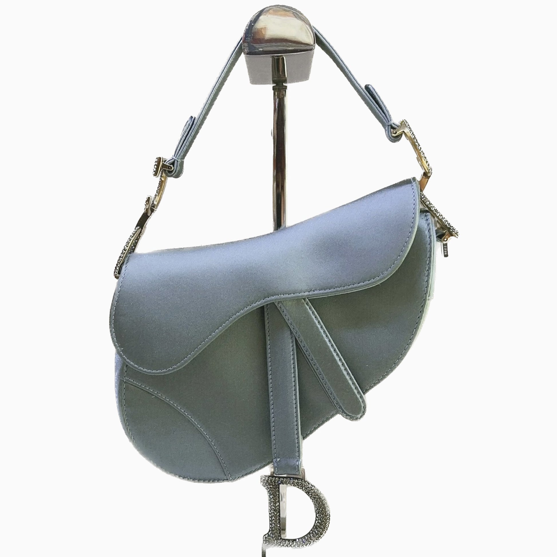 Dior Saddle Silk Greyish With Crystals Handbag Blue Mini Travel Bag