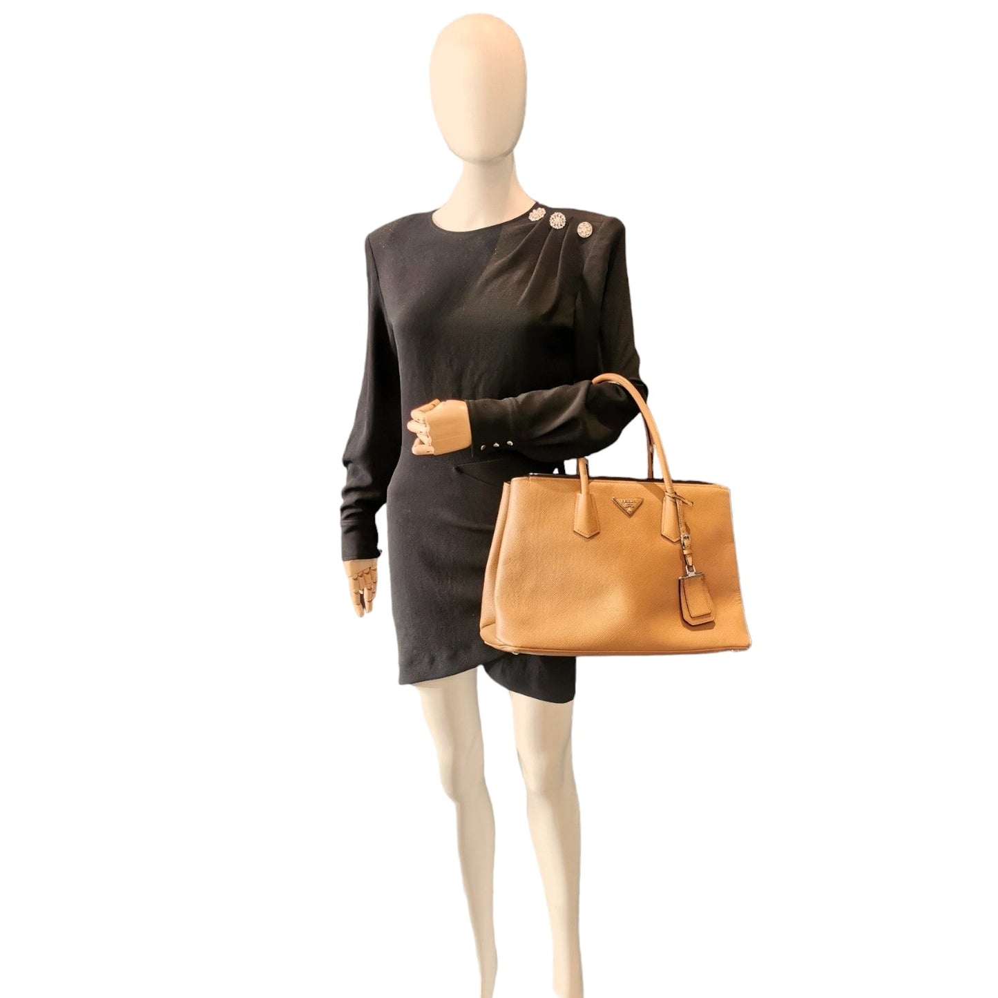Prada Turnlock Twin Caramel Cuir Luxury Handbag Saffiano Travel Bag