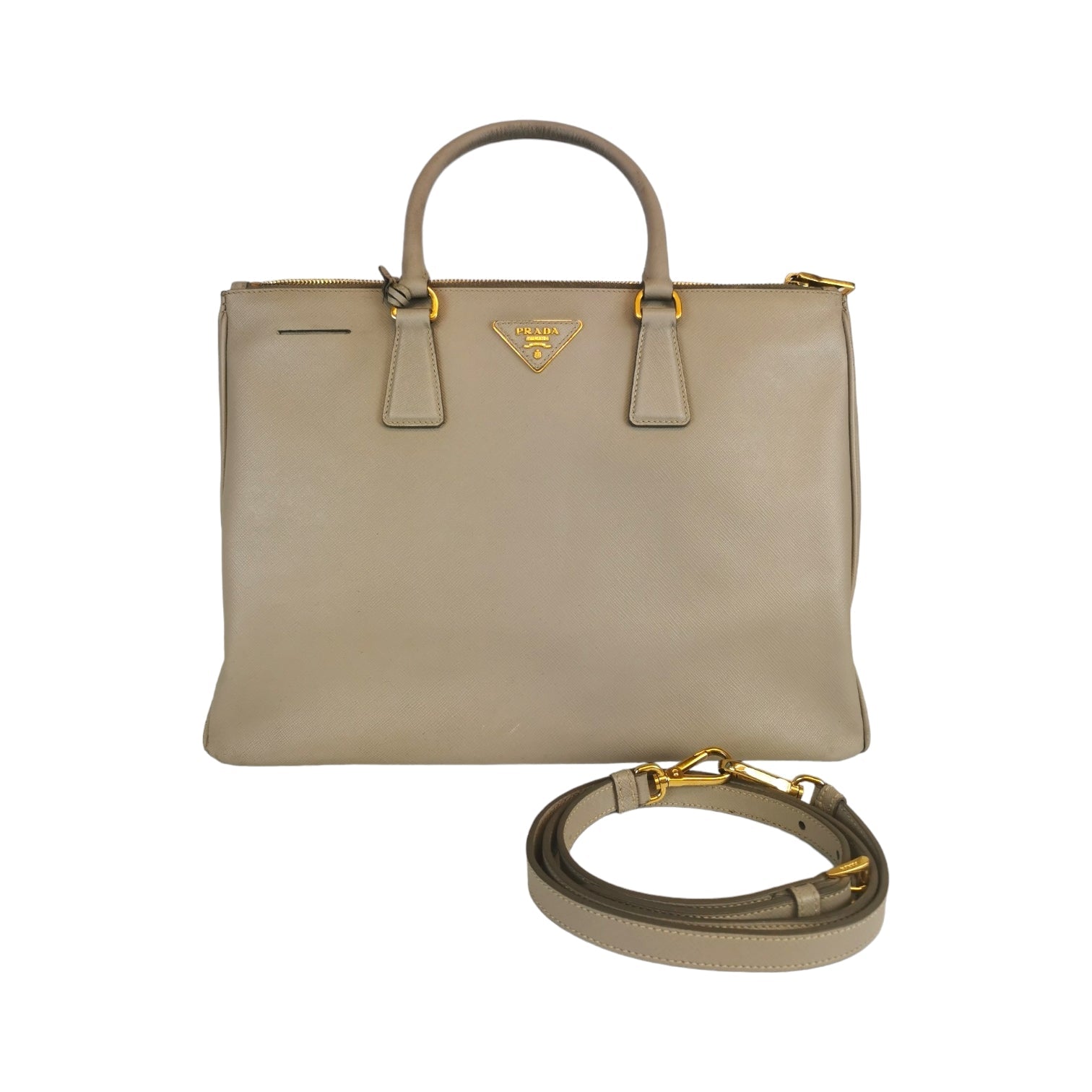 Prada Galleria Luxury Handbag Saffiano Beige Large Travel Bag
