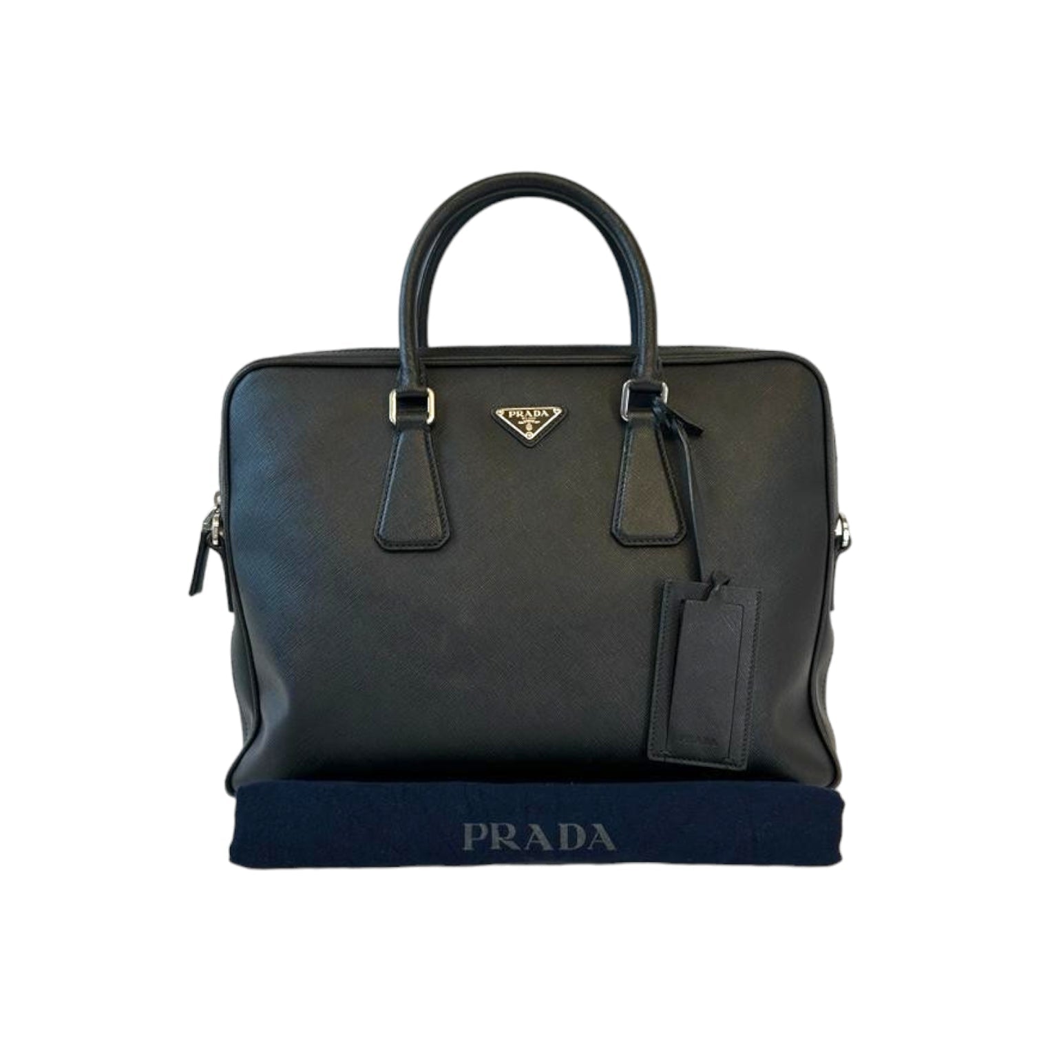 Prada Briefcase Luxury Handbag Leather Black Travel Bag