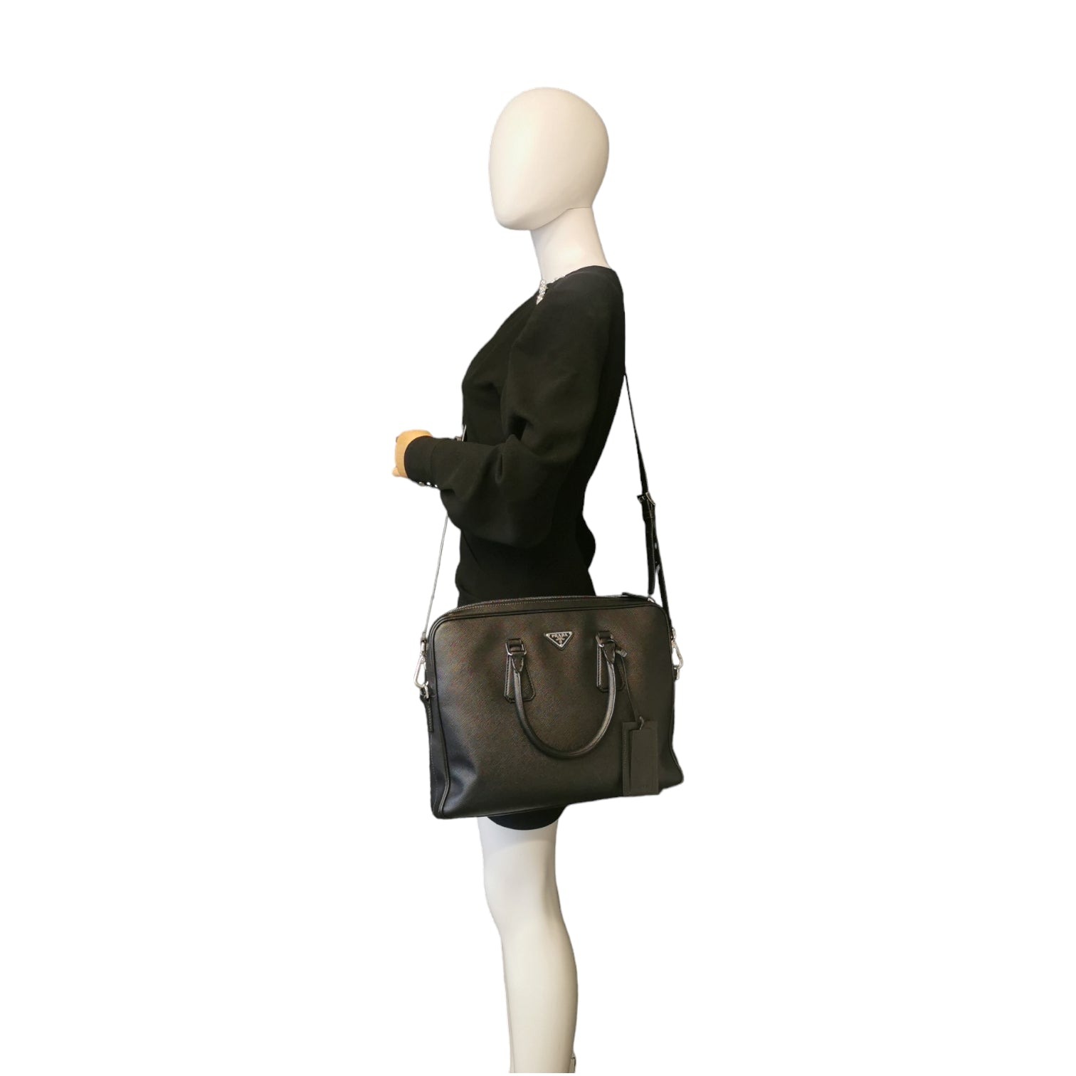 Prada Briefcase Luxury Handbag Leather Black Travel Bag