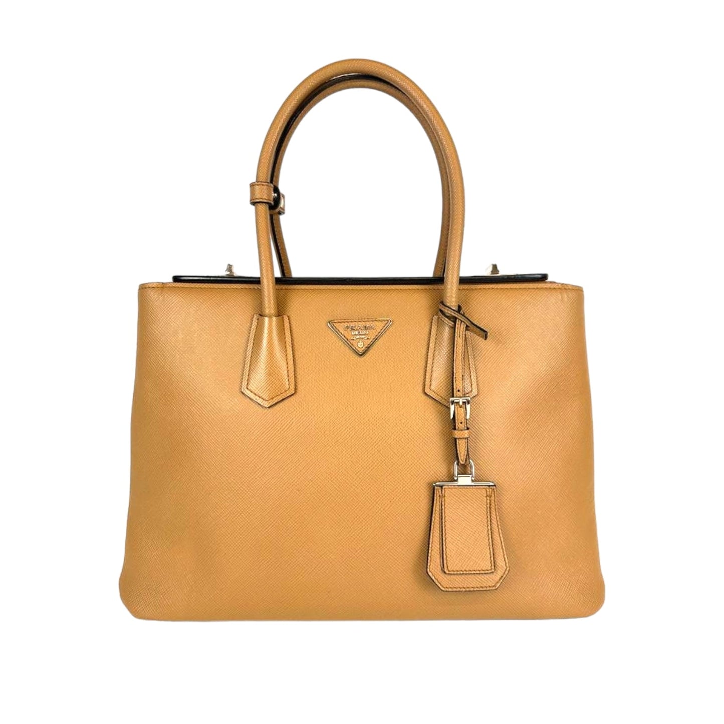 Prada Turnlock Twin Caramel Cuir Luxury Handbag Saffiano Travel Bag