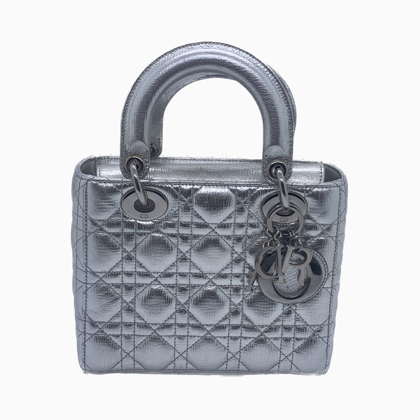 Dior Lady Abc Cannage Lambskin Handbag Ma Silver Small Travel Bag