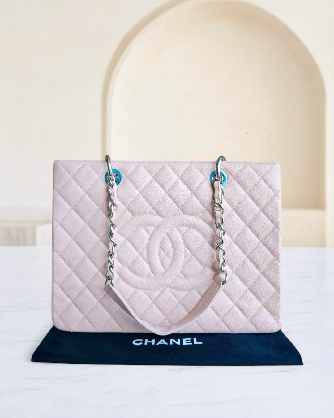 Chanel GST Grand Shopping Tote - Caviar Grained Quilted Pink Tote Bag
