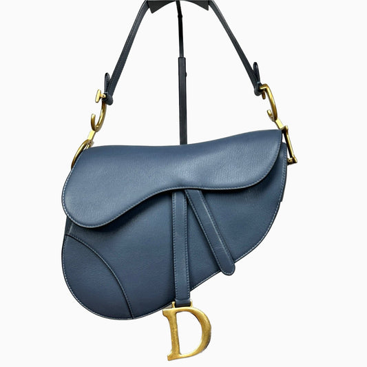 Dior Saddle Grey Handbag Leather Blue Travel Bag