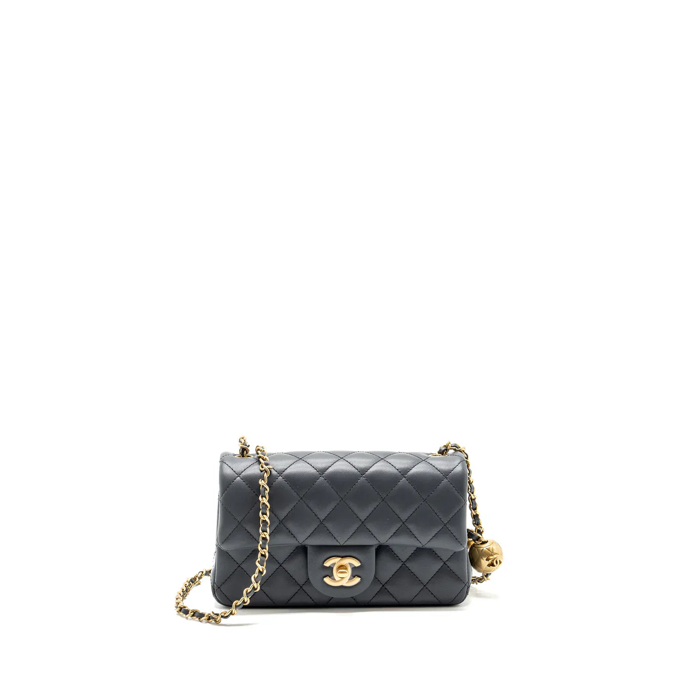 Chanel 23K pearl crush rectangular flap lambskin Grey Shoulder Bag