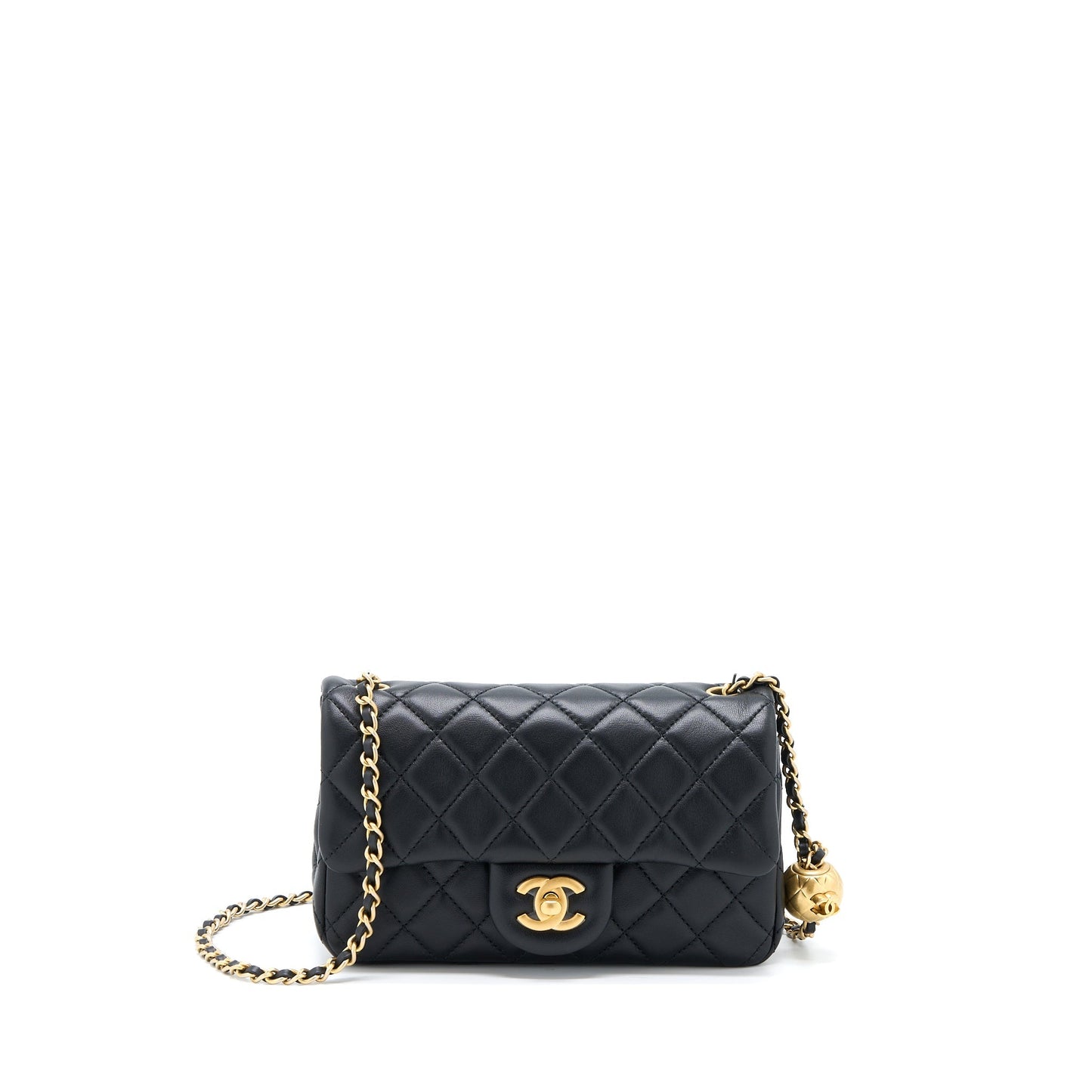 Chanel PEARL CRUSH LAMBSKIN BRUSHED GHW Black Mini Bag