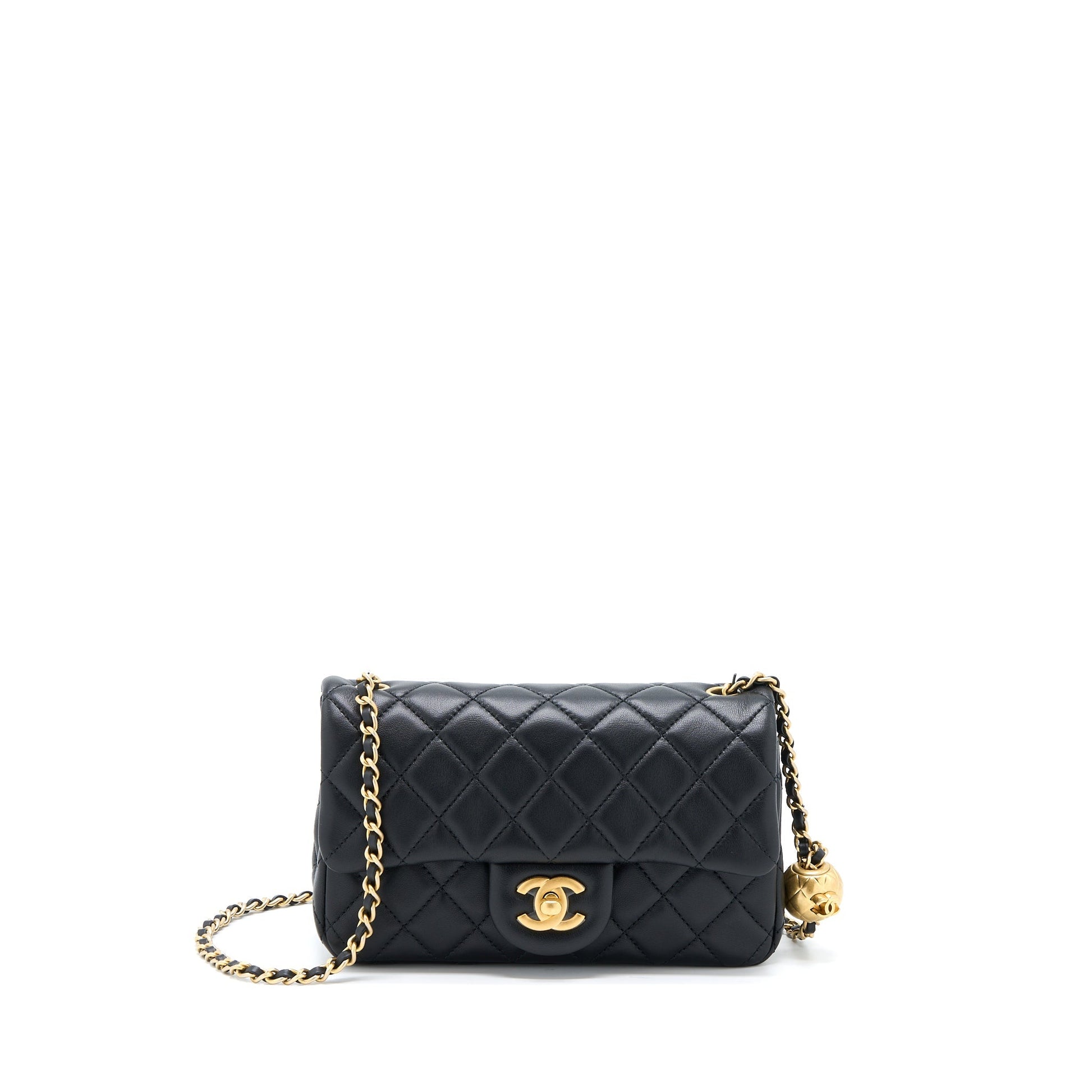 Chanel PEARL CRUSH LAMBSKIN BRUSHED GHW Black Mini Bag