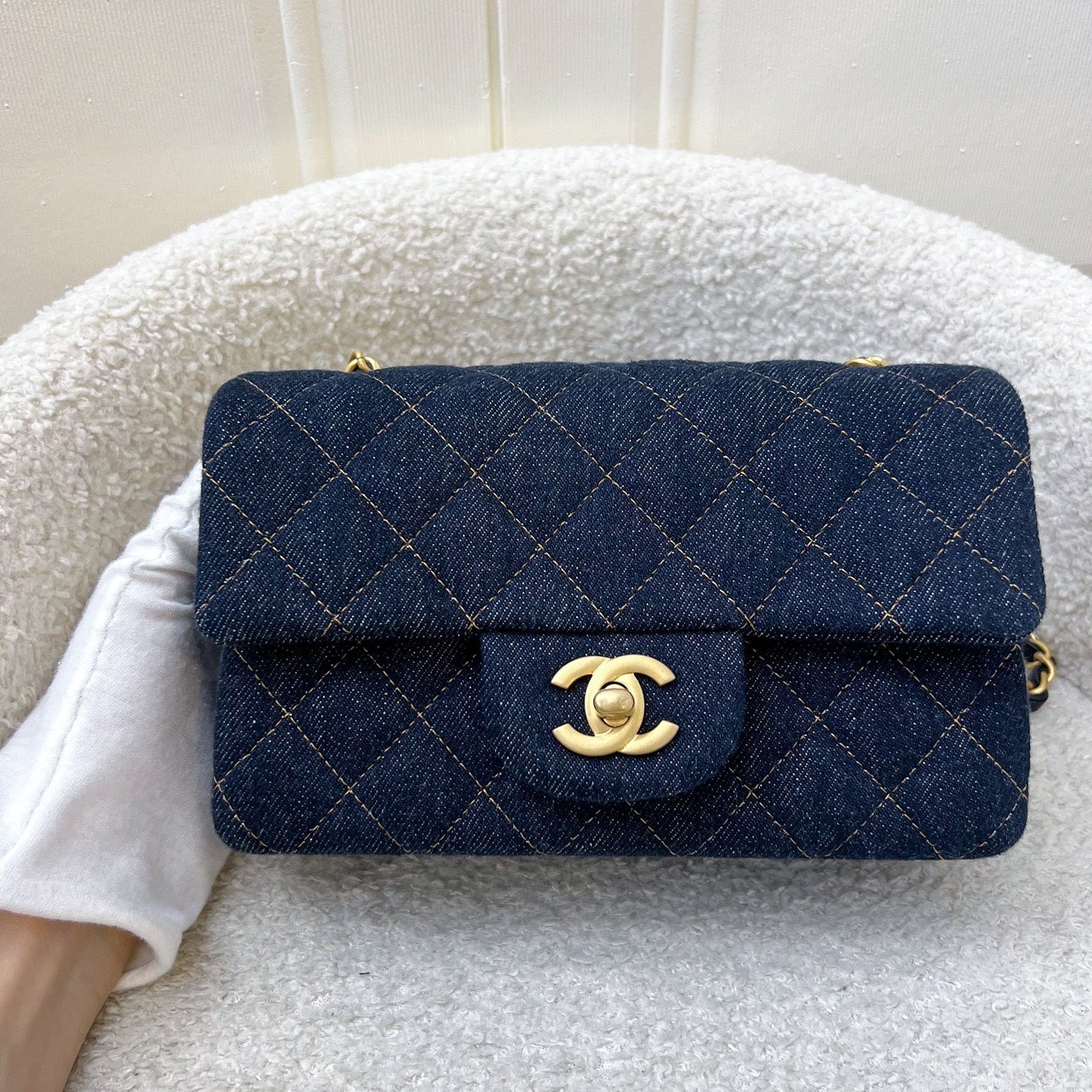 Chanel Mini Rectangle Classic Flap In 25C Dark Blue Denim And Aghw ( ) Bag