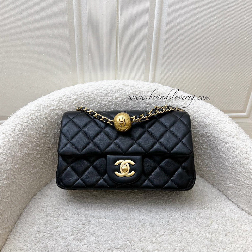 Chanel Pearl Crush Mini Rectangle Flap In 24K Black Stiff Lambskin And Aghw ( ) Bag