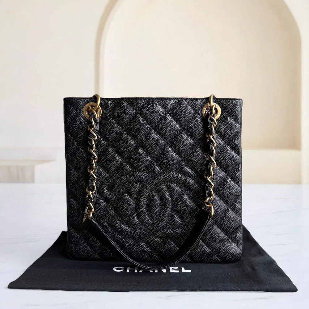 Chanel PST Petite Shopping Tote - Caviar Grained Quilted Black Tote Bag Pst