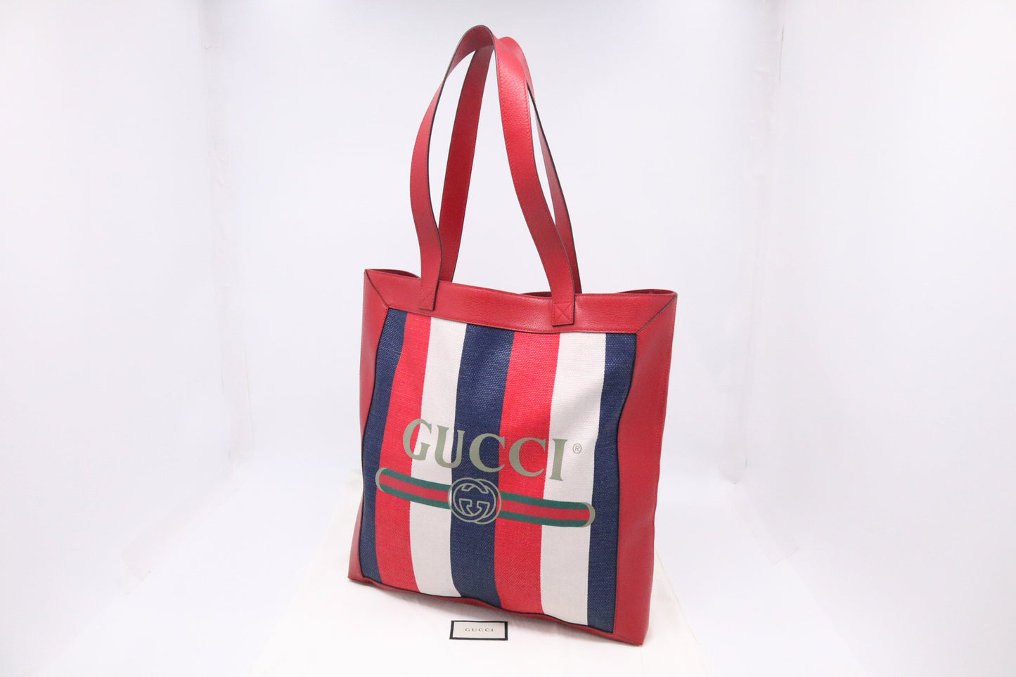 Gucci Sylvie Baiadera Stripes Canvas White Blue Red Tote Bag