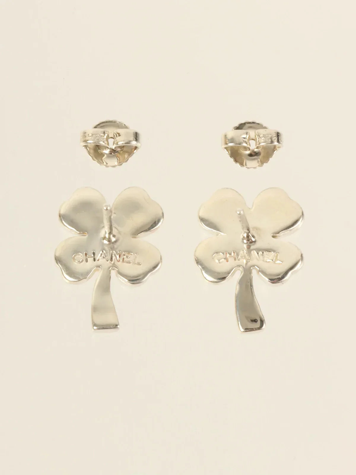 Chanel Clover Pierced Earrings Silver
