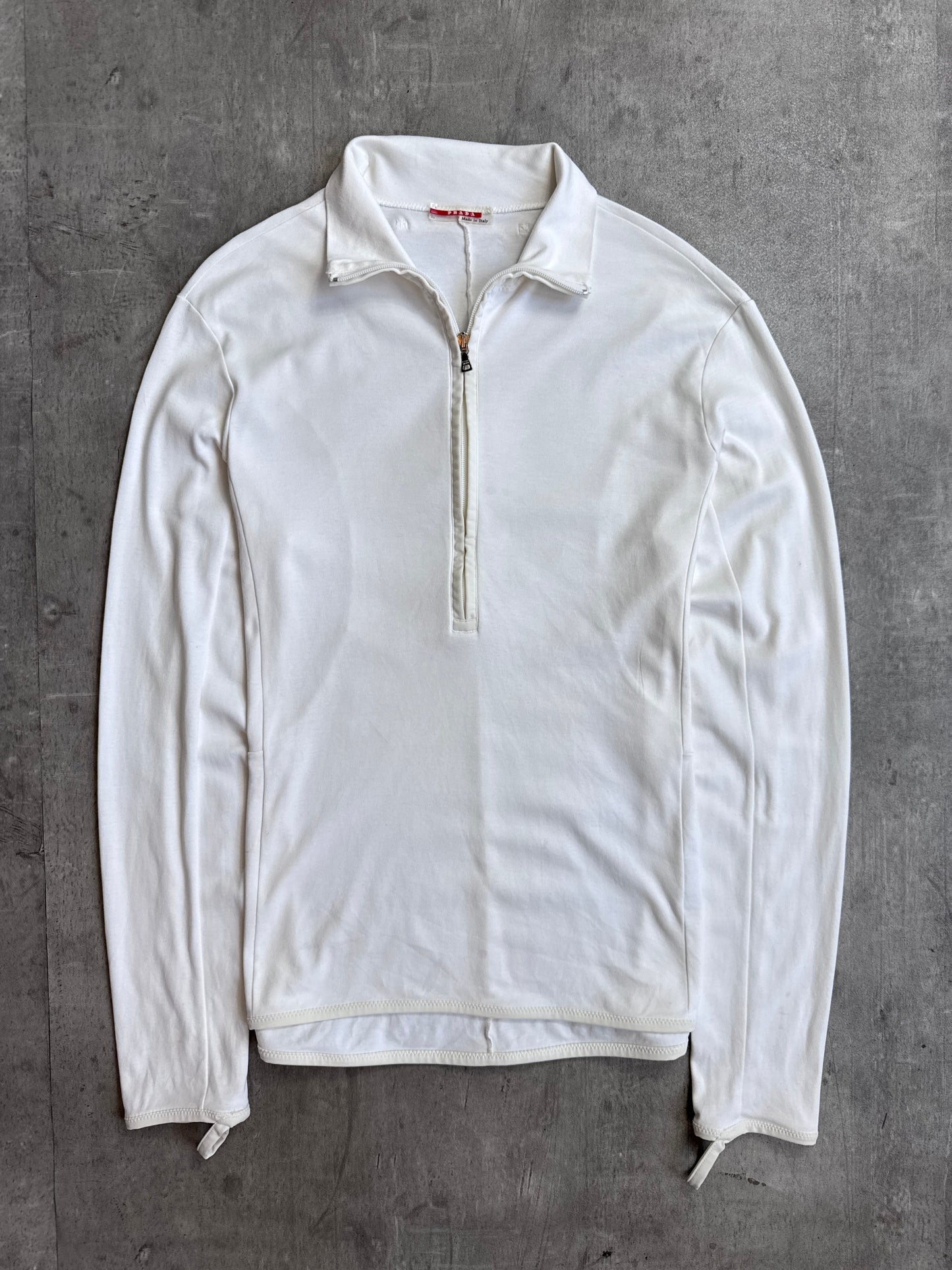 Prada Handbag Lightweight Cotton Quarter Sweater White Large Zip
