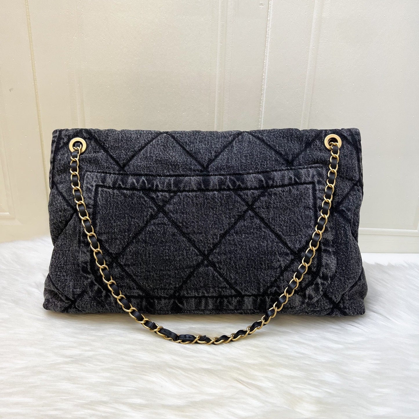 Chanel Maxi Flapbag in Black Washed Denim and Aghw ( ) Bag