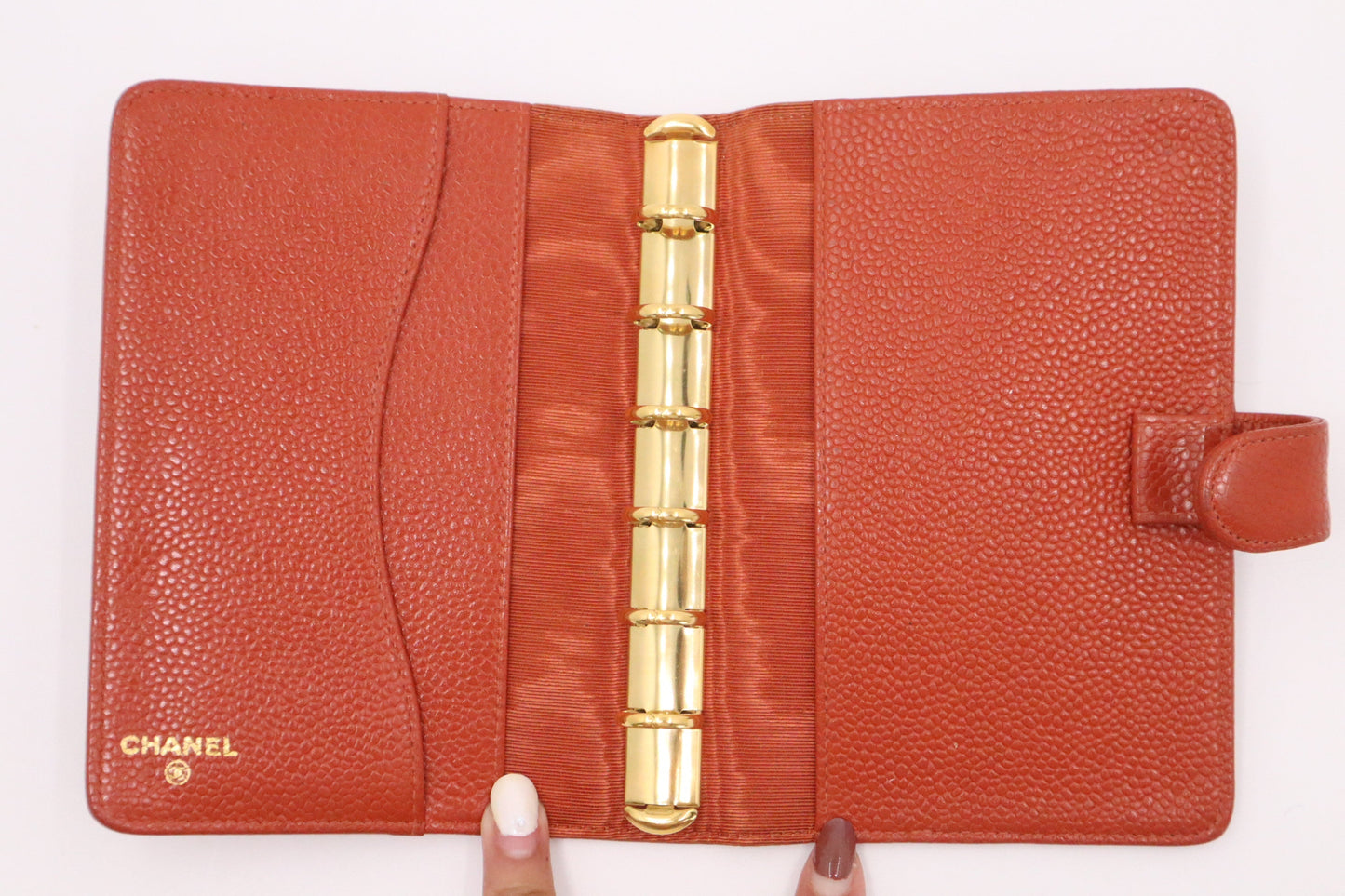 Chanel Agenda Caviar Orange PM Leather Handbag