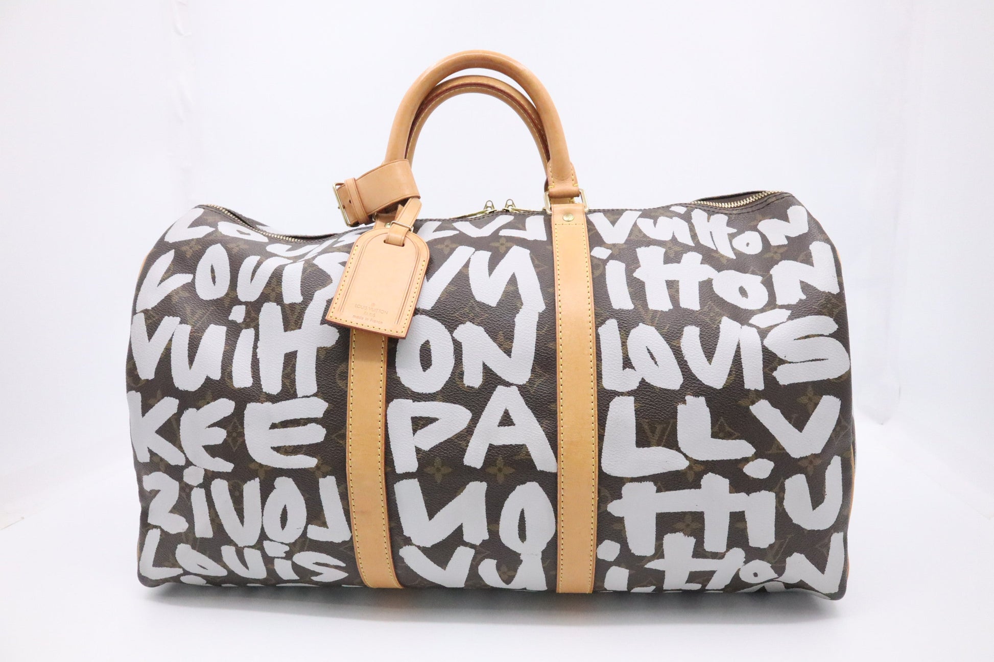 Louis Vuitton x Stephen Spro Keepall 50 Graffiti Monogram White Canvas Travel Bag